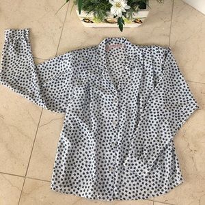 Vintage Tess Paris-Milano Blouse, Size 4P in White and Blue color